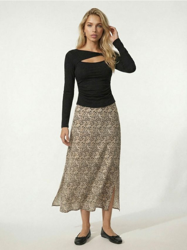 Sinsay - Fustă midi din vâscoză cu șlițuri laterale - multicolor