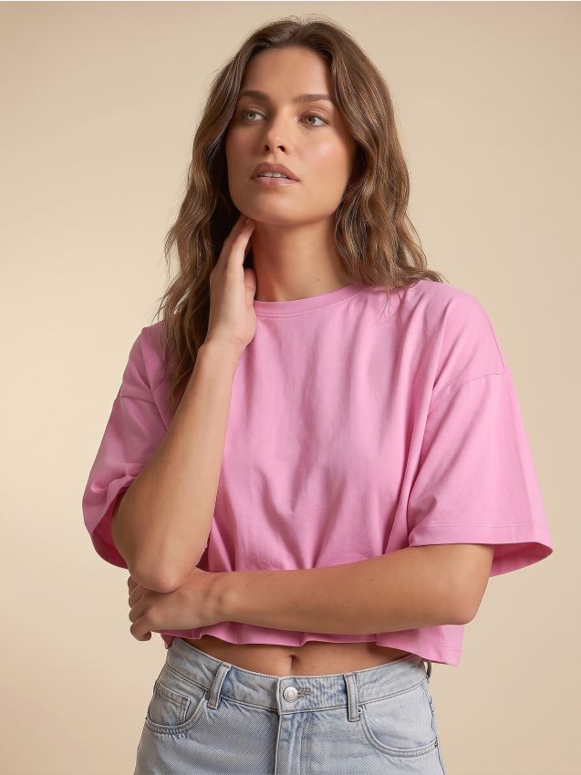 Sinsay - Tricou din bumbac cu mânecă scurtă - roz
