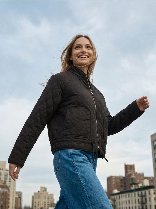 Sinsay - Geacă matlasată din bumbac cu fermoar și guler înalt - maro