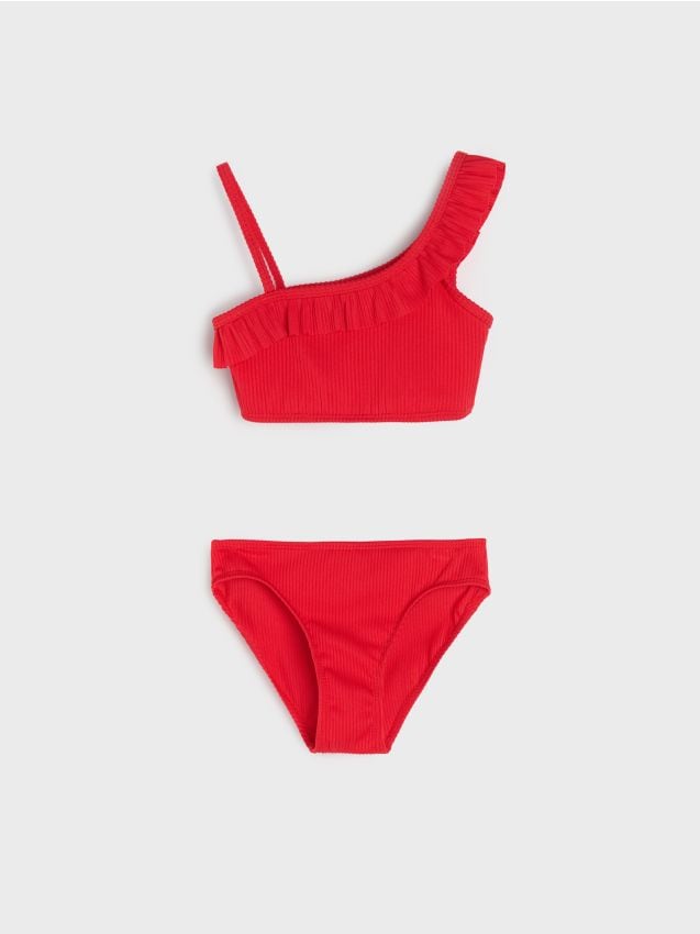 Sinsay - Dwucześciowy strój kąpielowy z asymetryczną górą - czerwony