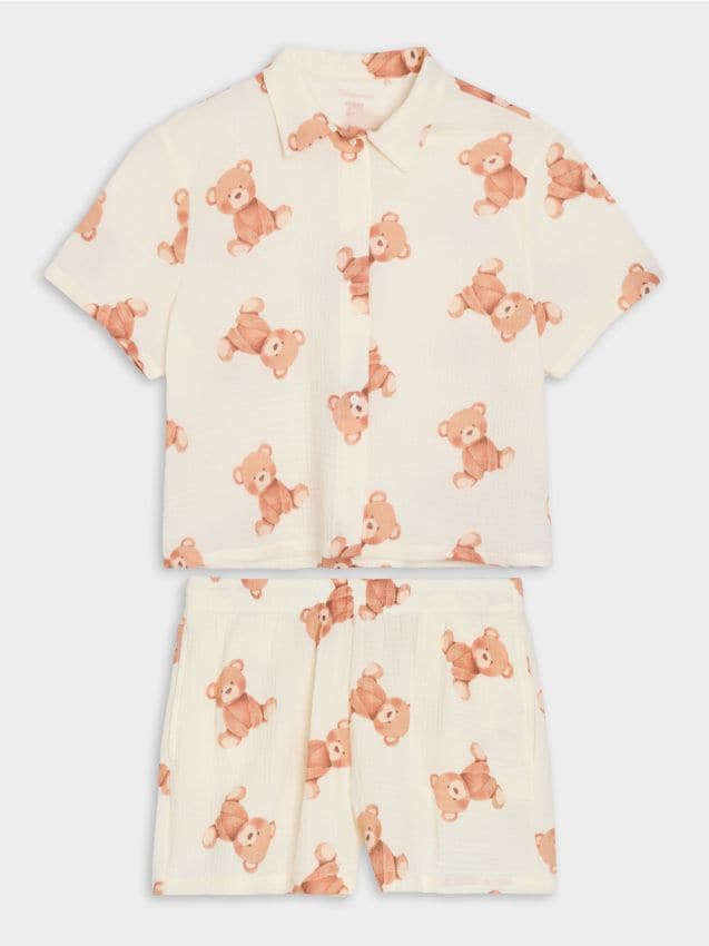 Sinsay - Pijamă din bumbac în două piese - crem