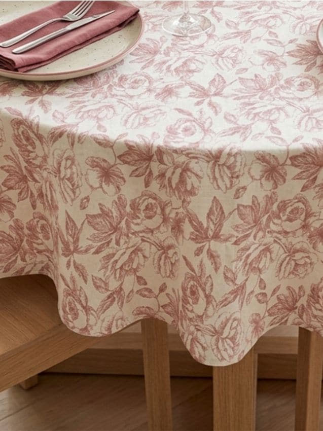 Tovaglia rotonda con motivo floreale - rosa cipria