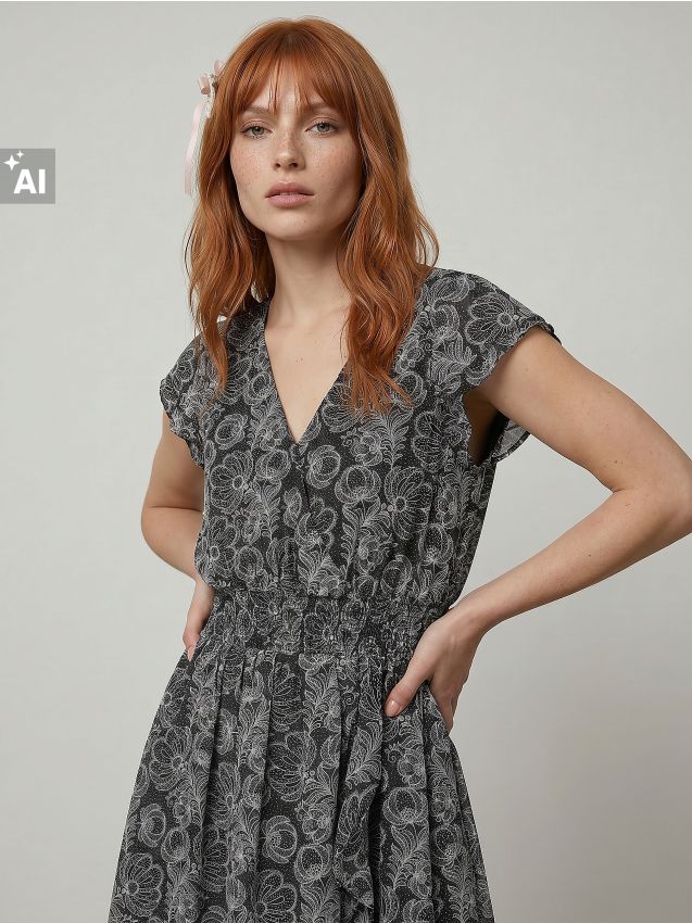 Sinsay - Rochie mini cu imprimeu floral și volane - multicolor