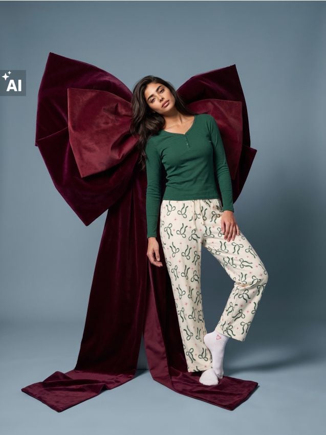 Sinsay - Pijama din bumbac din două piese cu motiv de Crăciun - verde-închis