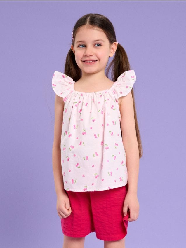 Sinsay - Tricou cu mânecă scurtă și decolteu decorativ - roz-pastel