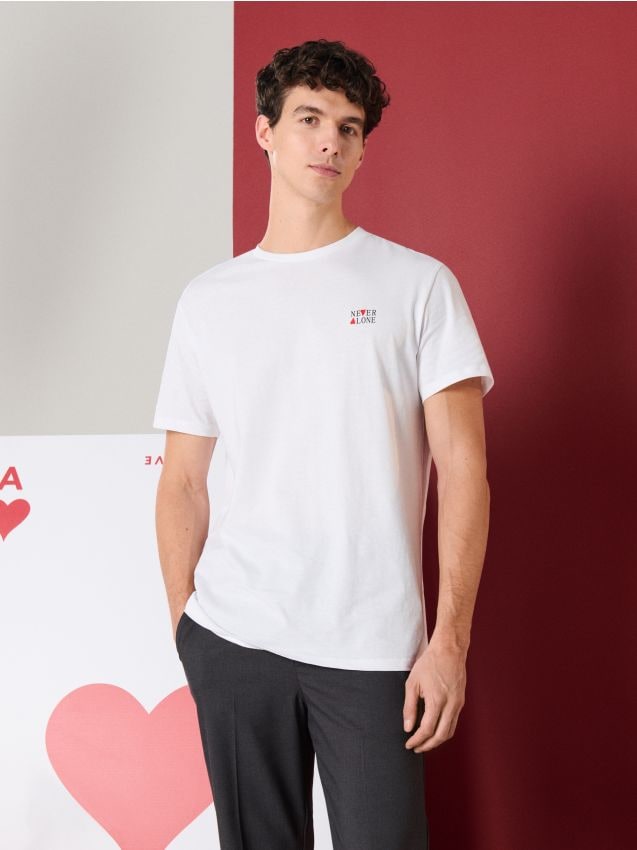 Sinsay - Tricou din bumbac cu inscripție - alb