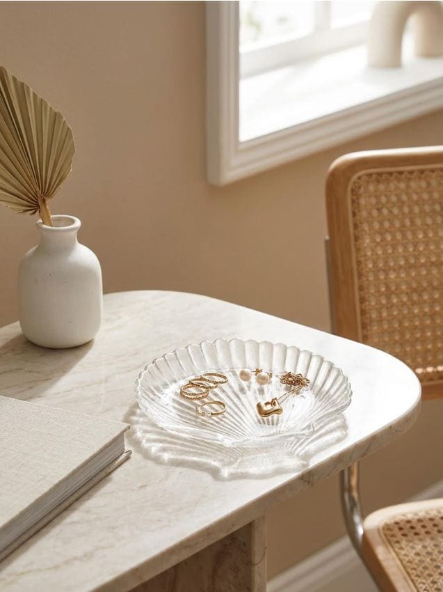 Sinsay - Tavă decorativă din sticlă în formă de scoică - clear