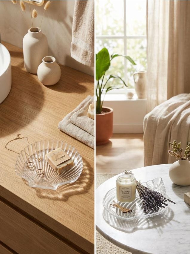 Sinsay - Tavă decorativă din sticlă în formă de scoică - clear