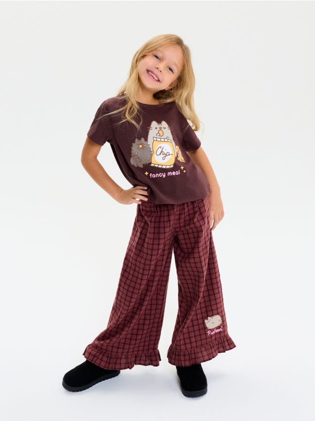Sinsay - Set din bumbac: tricou cu mânecă scurtă și pantaloni în carouri Pusheen the Cat - multicolor
