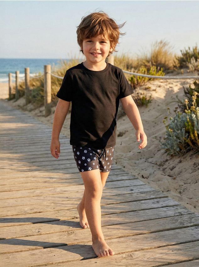 Sinsay - Pantaloni de baie cu imprimeu cu mingi de fotbal - negru