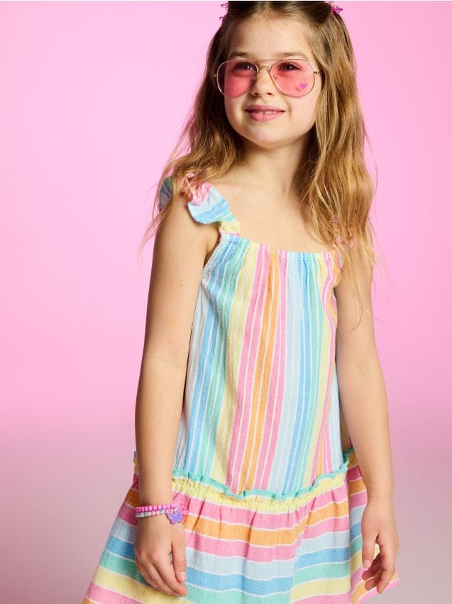 Sinsay - Rochie din bumbac în dungi - multicolor