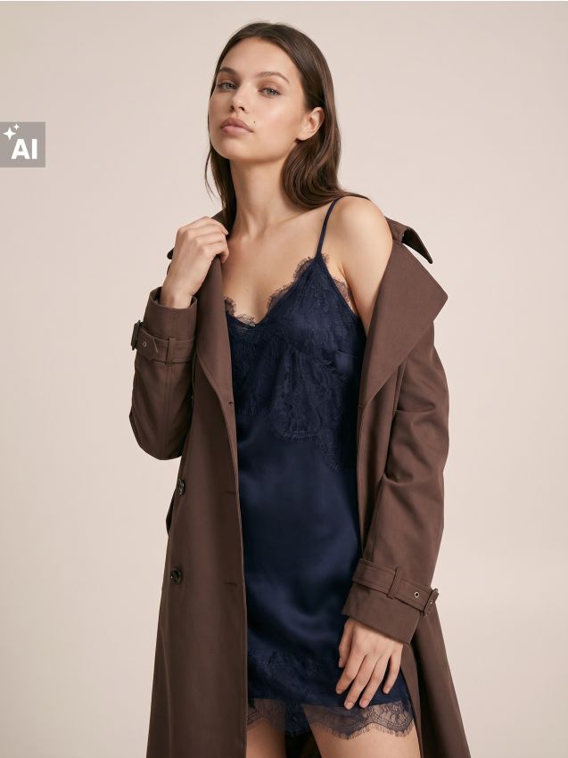 Sinsay - Rochie mini cu bretele și dantelă - bleumarin