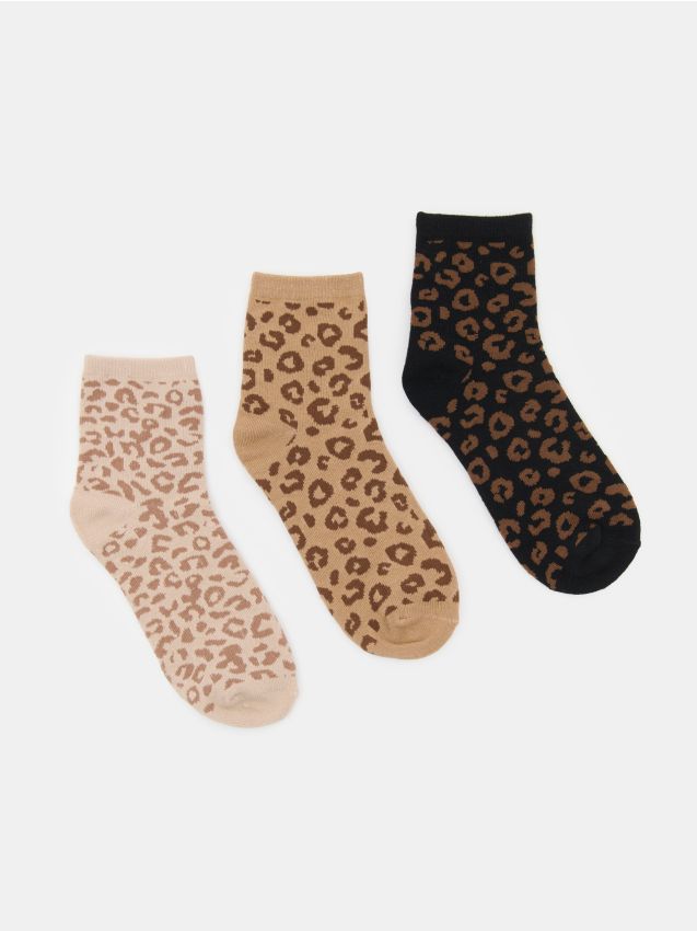 Sinsay - Șosete cu bumbac cu model leopard 3 pack - multicolor