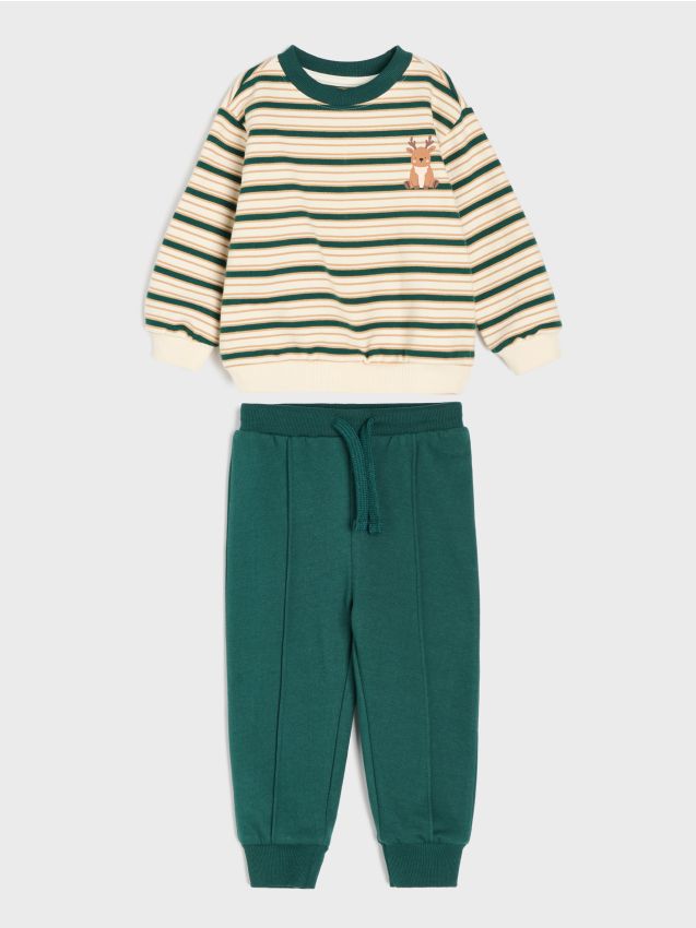 Sinsay - Set din bumbac: bluză cu imprimeu ren și pantaloni cu cusături decorative - multicolor