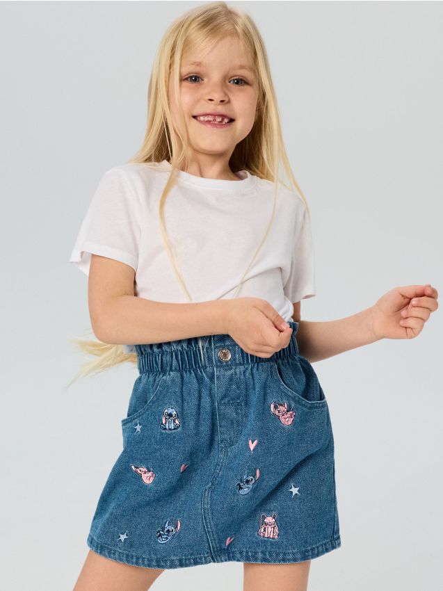 Sinsay - Fustă din denim cu broderie Stitch - albastru