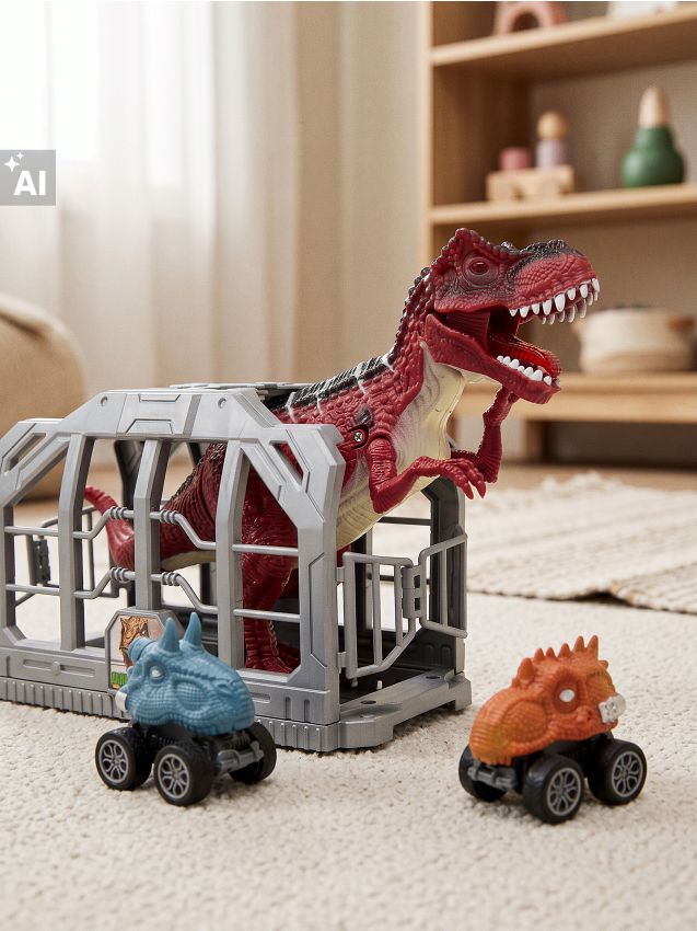 Sinsay - Set cu dinozaur interactiv, cușcă și vehicule 5 pack - multicolor