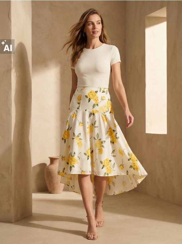 Sinsay - Fustă midi evazată din bumbac cu model floral - multicolor