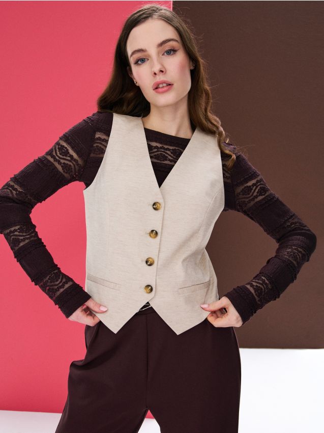 Sinsay - Kamizelka z domieszką lnu - beżowy