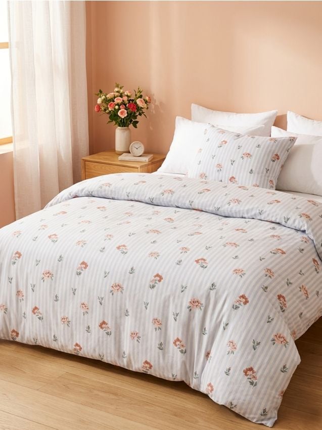 Set di biancheria da letto con motivo floreale - azzurro