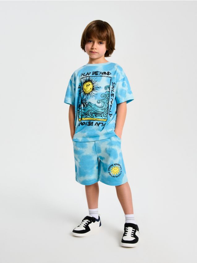 Sinsay - Pantaloni scurți cu efect tie-dye SmileyWorld® - acvamarin