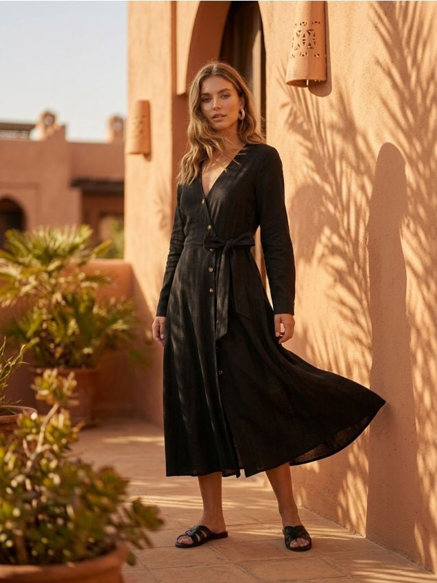 Sinsay - Rochie midi cu legătură decorativă cu vâscoză - negru