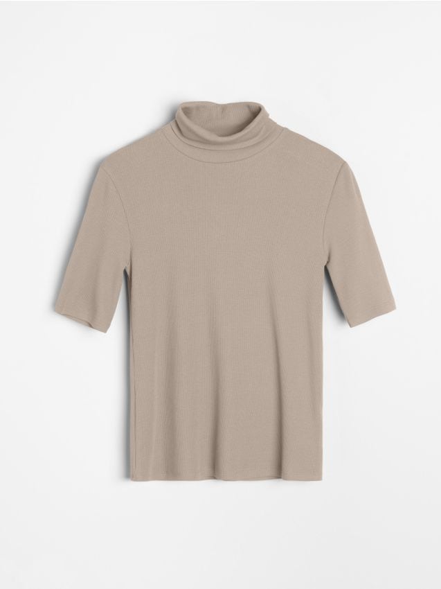 Sinsay - Tricou din tricot striat, cu guler înalt - cafeniu