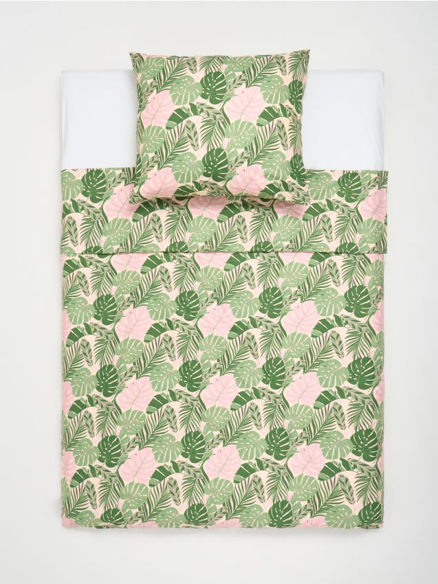 Sinsay - Set de lenjerie de pat din microfibră cu model de monstera - roz