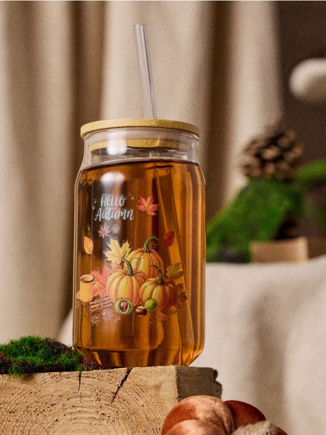 Sinsay - Pahar cu pai cu motiv de toamnă - clear