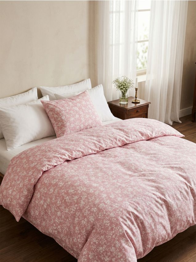 Sinsay - Set de lenjerie de pat cu motiv floral - roz