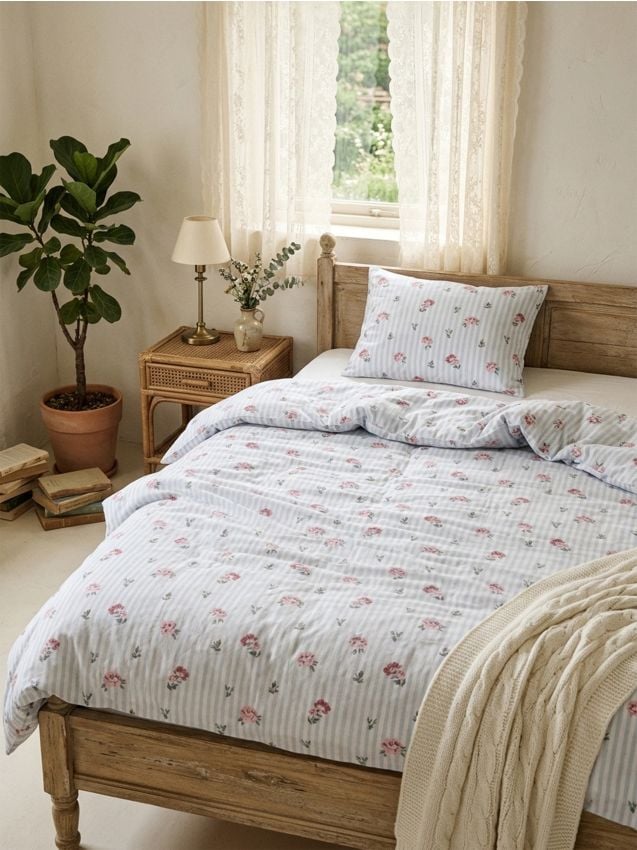 Sinsay - Set de lenjerie de pat cu motiv floral - light blue