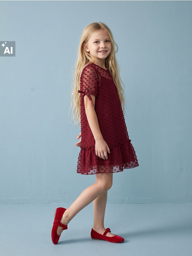 Sinsay - Rochie din tul cu model în relief, volan și fundițe - roșu
