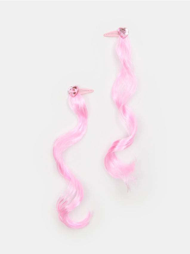 Sinsay - Agrafe de păr cu bucle sintetice și inimioare 2 pack - roz