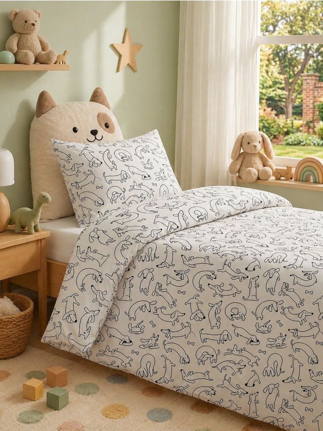 Sinsay - Set de lenjerie de pat din bumbac cu model de câini - alb