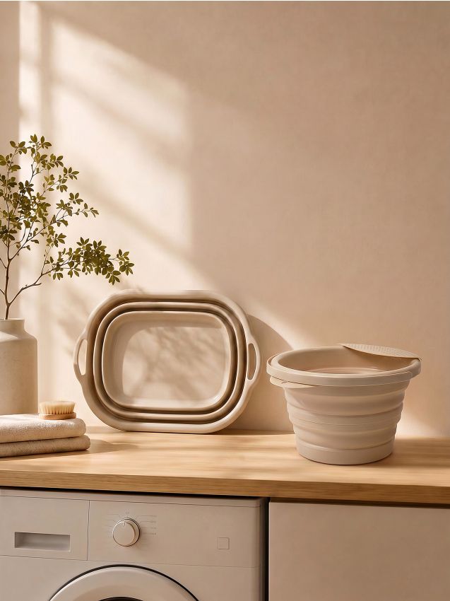 Secchio pieghevole con manico - beige