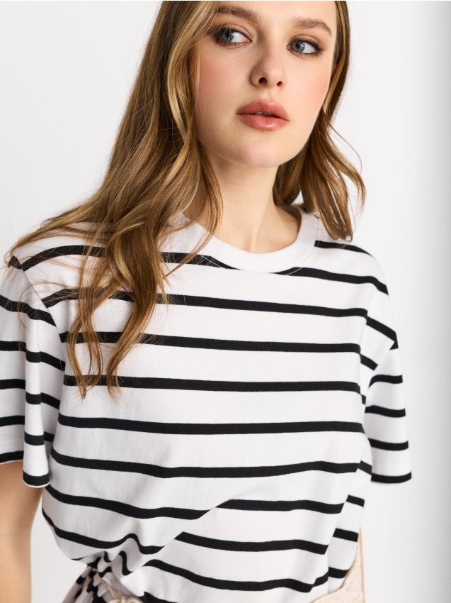 Sinsay - Tricou din bumbac în dungi - multicolor