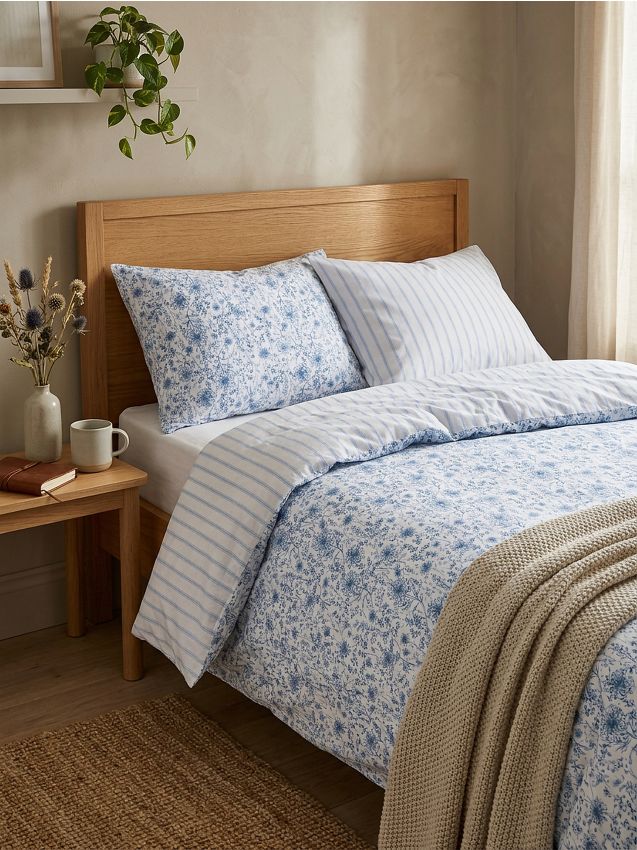 Set di biancheria da letto doppio con motivo floreale - blu pallido