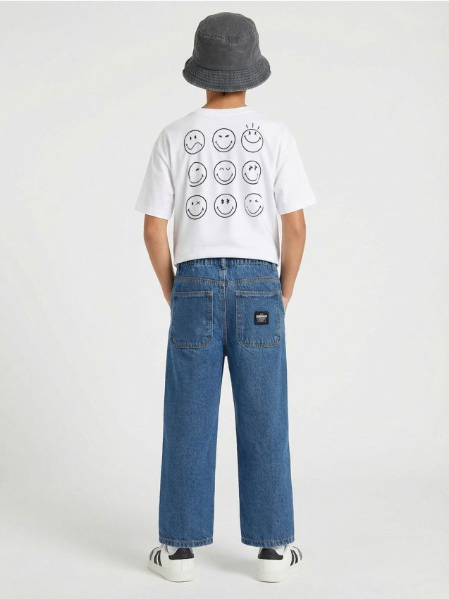 Sinsay - Tricou din bumbac cu imprimeu pe spate SmileyWorld® - alb