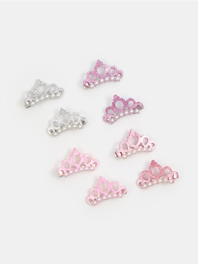 Sinsay - Agrafe tip tiară cu sclipici și perle, set de 8 bucăți - multicolor