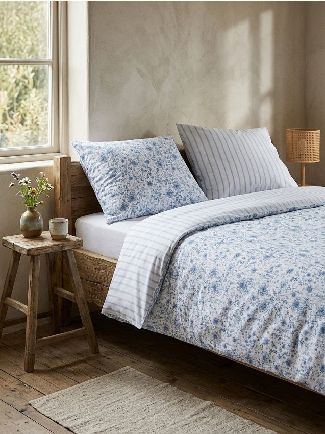 Sinsay - Set de lenjerie de pat reversibilă cu motiv floral - albastru-pal