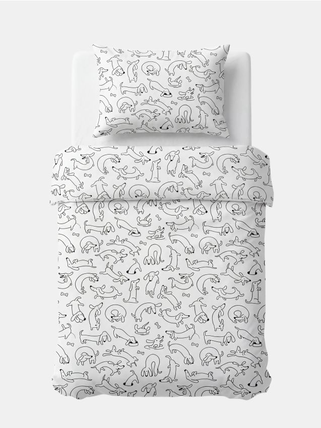 Sinsay - Set de lenjerie de pat din bumbac cu model de câini - alb