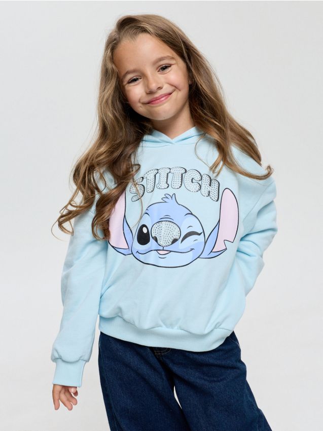 Sinsay - Bluză din bumbac cu imprimeu Stitch - albastru-pal