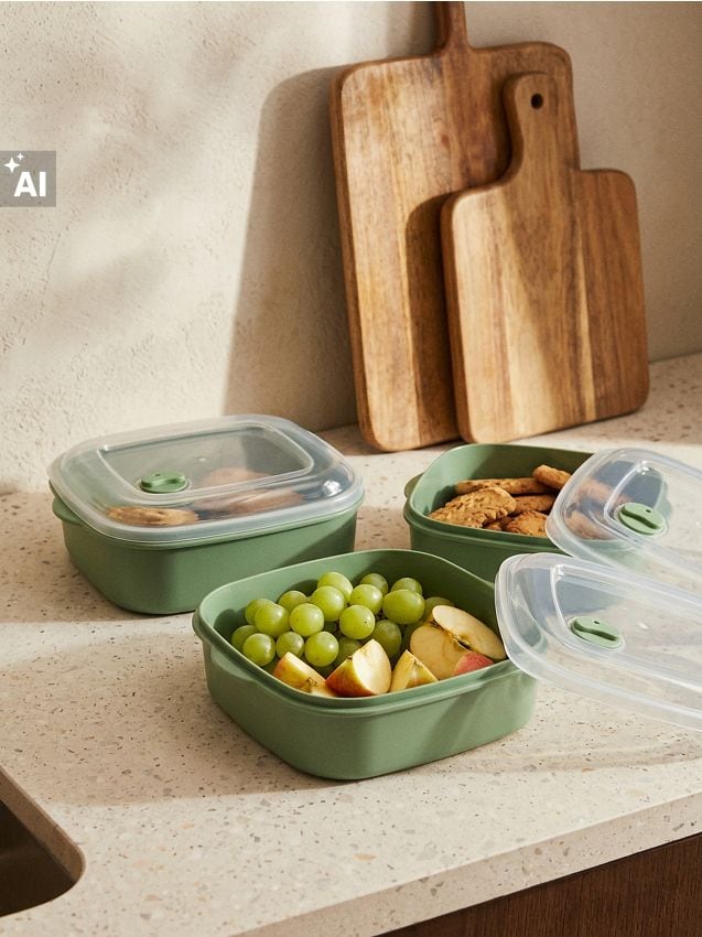 Sinsay - Recipiente pentru alimente cu capace transparente 3 pack - verde-deschis