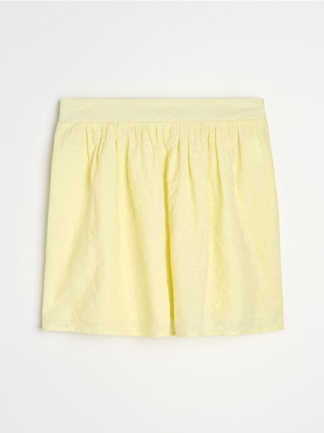 Gonna mini in cotone con ricamo - giallo chiaro
