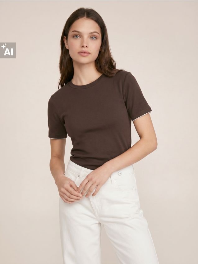 Sinsay - Tricou uni din bumbac cu mânecă scurtă - maro