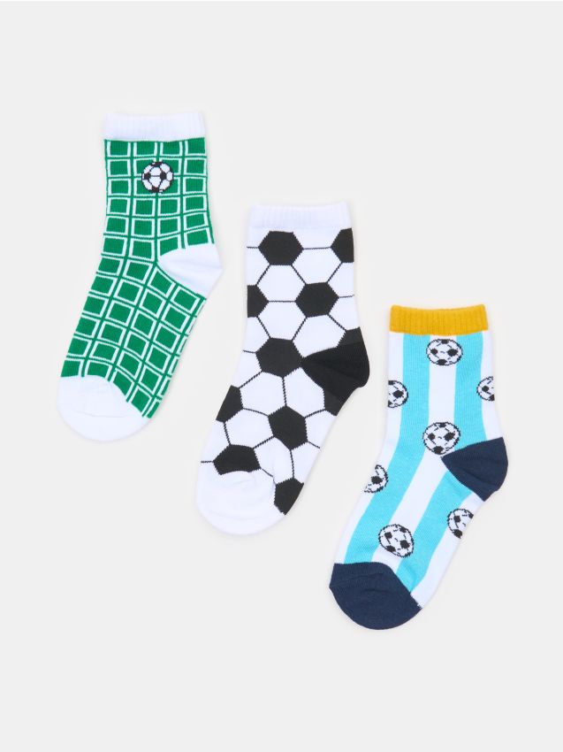 Sinsay - Șosete lungi cu motiv de fotbal – set de 3 bucăți - multicolor