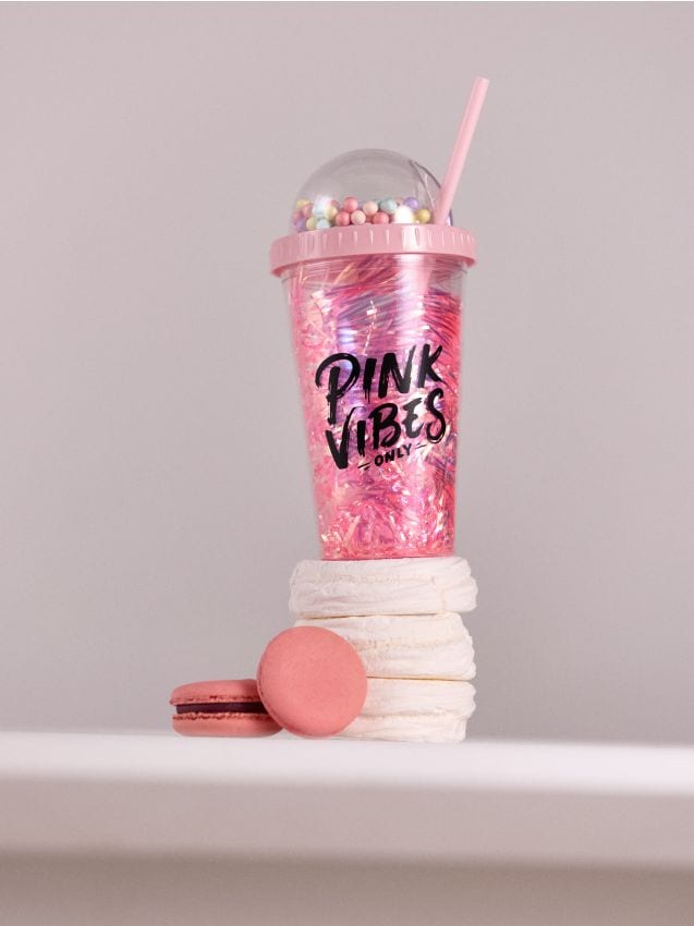 Sinsay - Hrnček s viečkom a slamkou - pastelová ružová