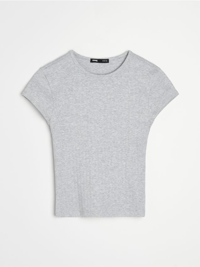 Sinsay - Tricou din bumbac cu striații și mânecă scurtă - gri deschis