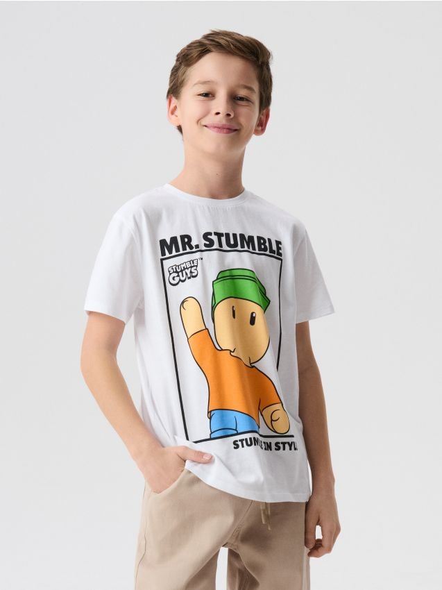 Sinsay - Tricou din bumbac cu imprimeu Stumble Guys - alb