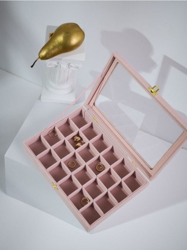 Scatola portagioie con coperchio trasparente - rosa cipria