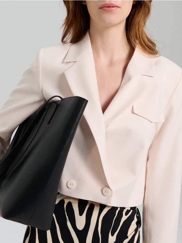 Sinsay - Sacou scurt cu închidere dublă - crem